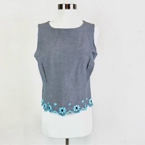 Cache Plaid Floral Embroidered Top